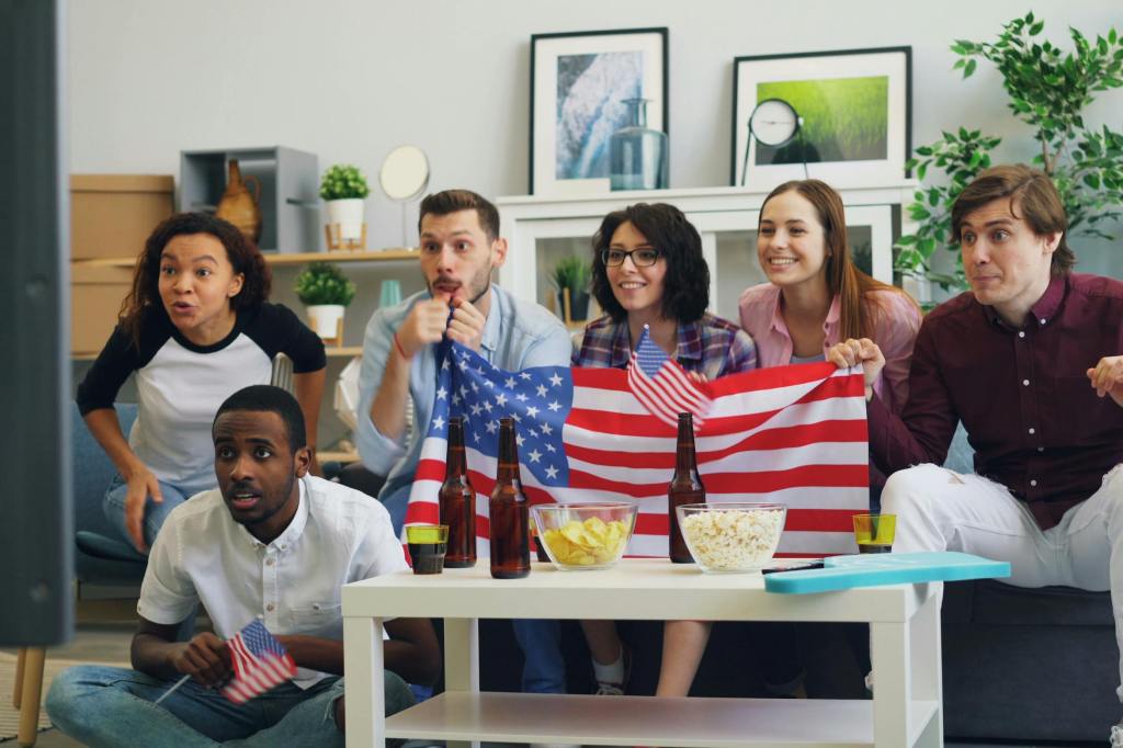 A group of Americans watch the NFL in London